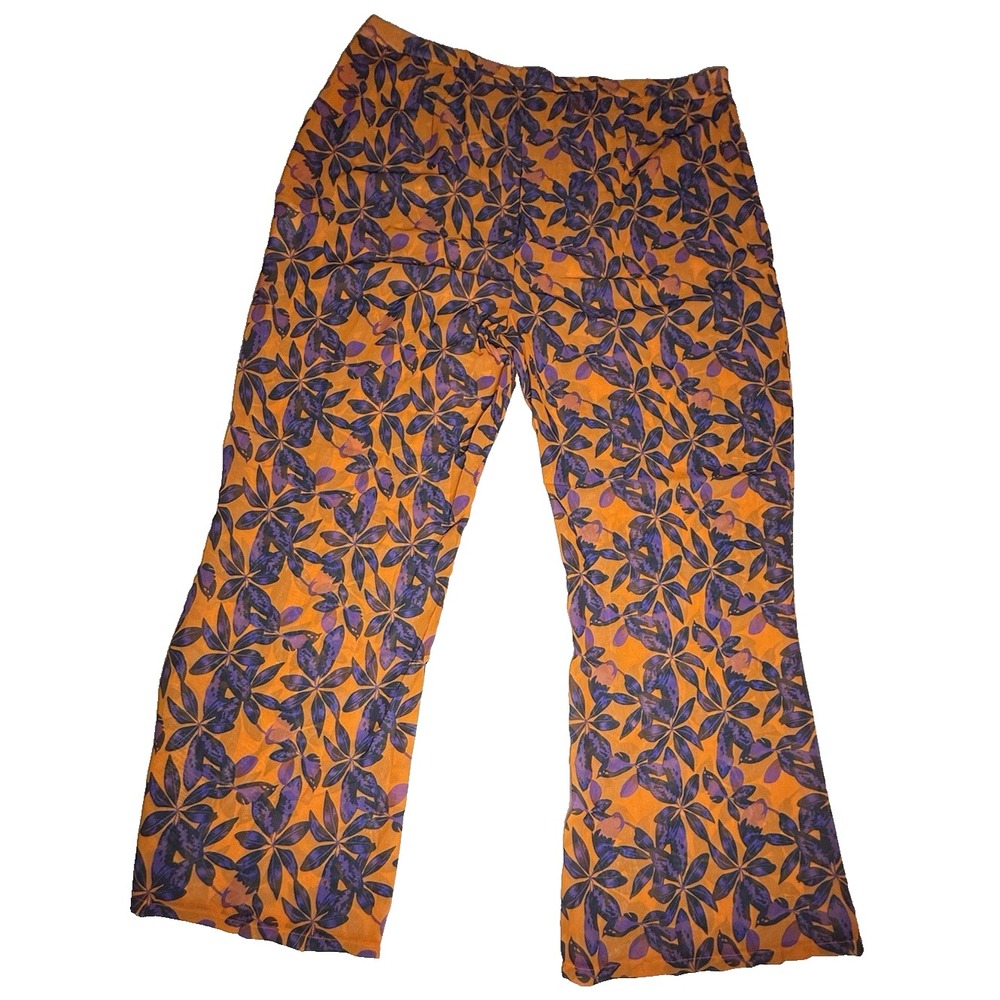 PRETTY LITTLE THING,NWT Size 24 Orange Sheer Print Pants Wide Leg Flare Swim-673